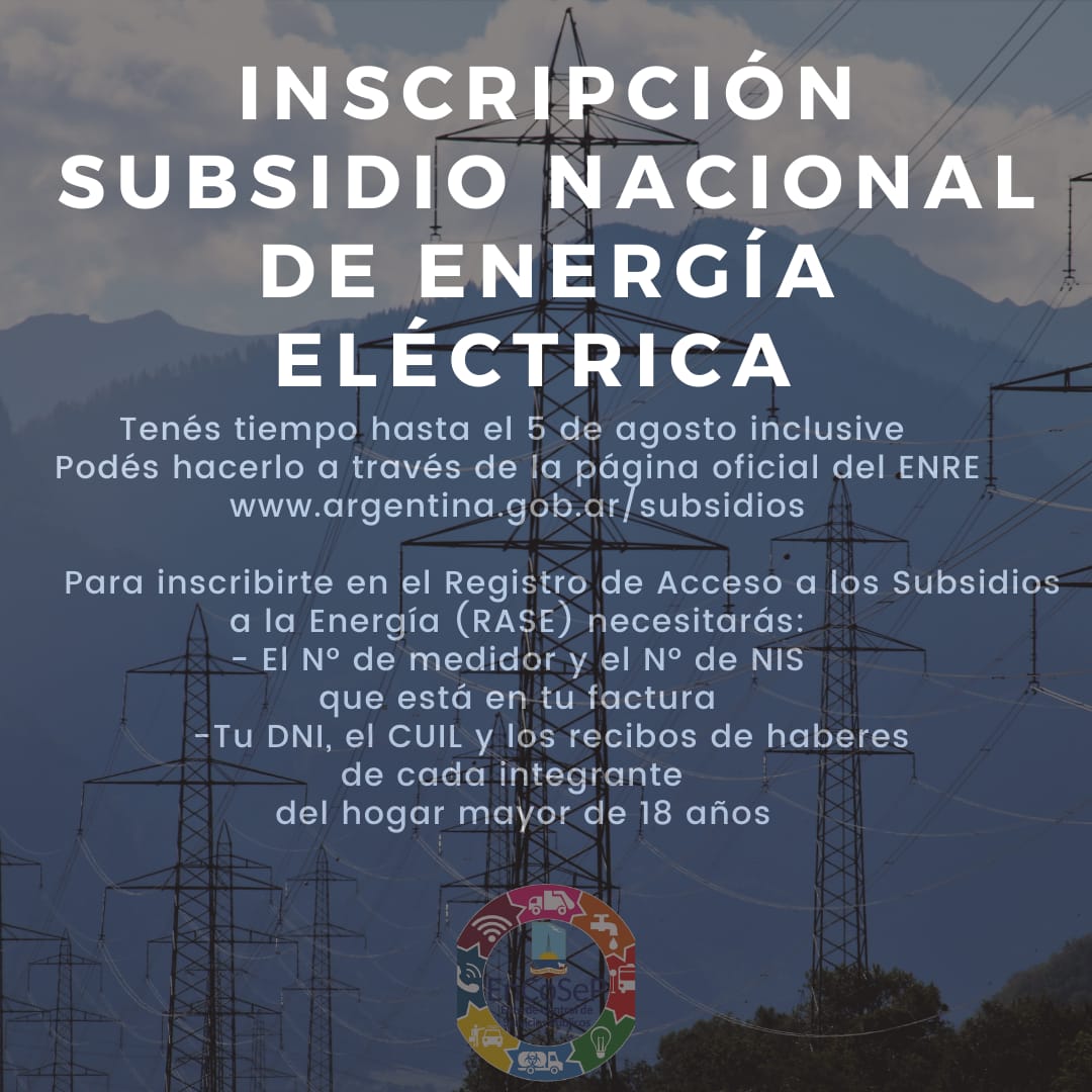 Inscribite al subsidio nacional de energía eléctrica 