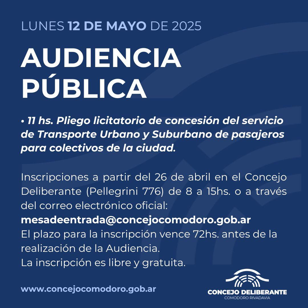 Audiencia pública por pliego licitatorio del servicio de transporte público 12/05/2025