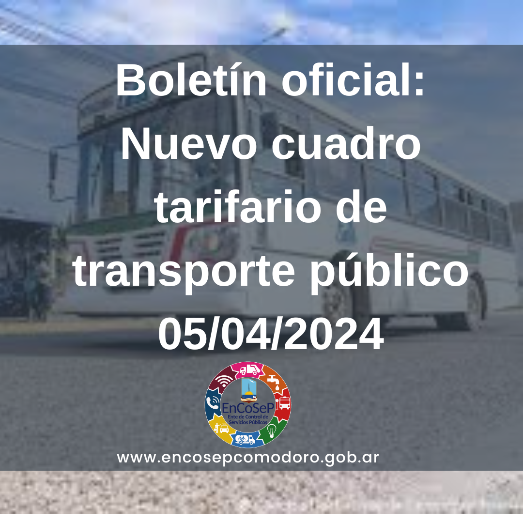 Boletín oficial: Nuevo cuadro tarifario de transporte publico urbano